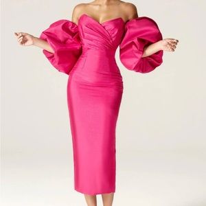 TIFFANY DUPIONI PUFF SLEEVE MAXI DRESS (HOT PINK)